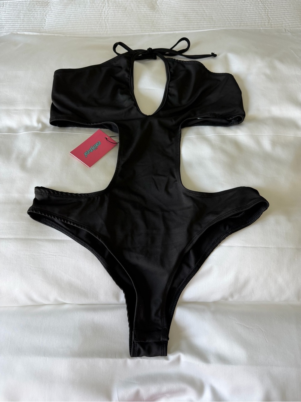 NWT Edikted Black Cutout One-Piece Bodysuit. Sz large. Brand new with tags!